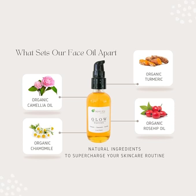 Glow - Turmeric & Rosehip Face Oil, Natural & Organic Face Moisturizer with Turmeric, Camellia, Sea Buckthorn and Chamomile - Facial Serum - 2 oz-GlimoraGlow
