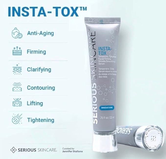 Serious Skincare INSTA-TOX Instant Wrinkle Smoothing Face Serum - Improves Appearance of Fine Lines - Temporary Skin Tightener - Line Filler .75 oz (1Pack)-GlimoraGlow