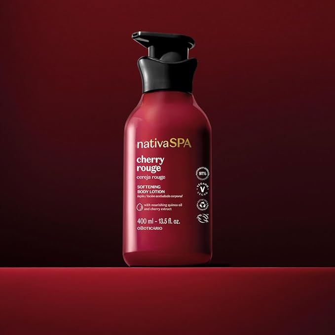 O Boticário Nativa SPA Cherry Rouge Velvety Body Lotion, Bold Oriental Amber Fragrance with Cherry Extract & Quinoa Oil, Collagen Boosting Hydration, 13.5 Ounce (400ml)-GlimoraGlow
