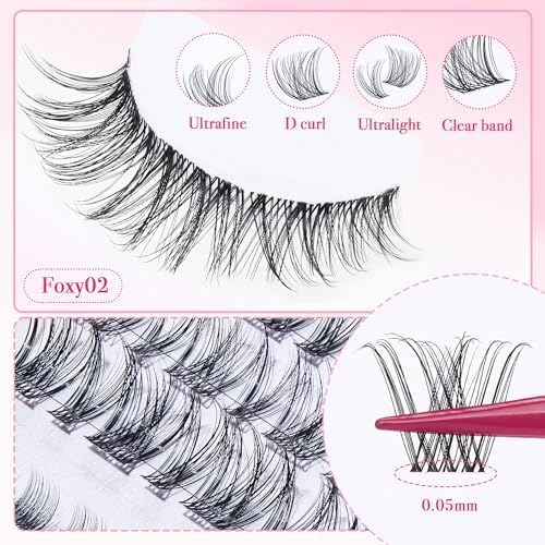 Lash Clusters Kit 432pcs Wispy Lashes Clusters Lash Clusters Clear Band Eyelash Clusters Natural Look Lash Extension Kit Invisible Band Lashes 0.07D-GlimoraGlow