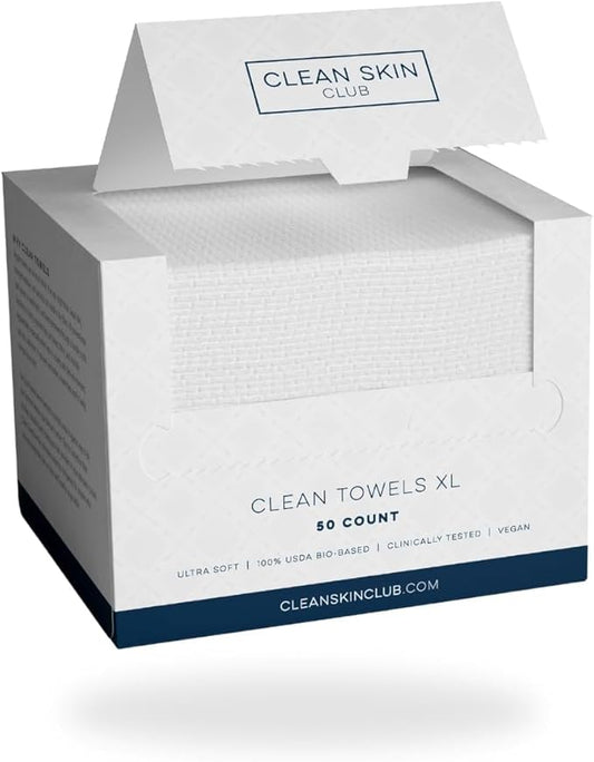 Clean Skin Club Clean Towels XL™, 100% USDA Biobased Dermatologist Approved Face Towel, Disposable Clinically Tested Face Towelette, Facial Washcloth, Makeup Remover Dry Wipes, 300 ct, 6 pack-GlimoraGlow