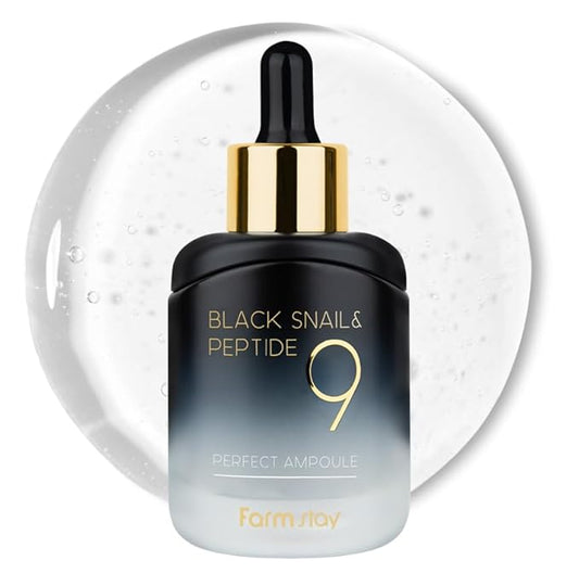 Farmstay Black Snail & Peptide9 Perfect Ampoule, Korean Snail Mucin Serum for Elastic & Glow Skin, Boosting Radiance & Repairing Skin Barrier Serum, for Women & Men, Korean Skin Care, 1.18 Fl. Oz.-GlimoraGlow