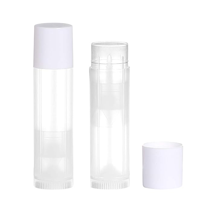 100 Sets Empty Lip Balm Tubes Bulk Round with White Caps for DIY Lipstick homemade, 3/16 Oz (5.5 ml), Clear, BPA Free, 100 Tubes and 100 Caps-GlimoraGlow