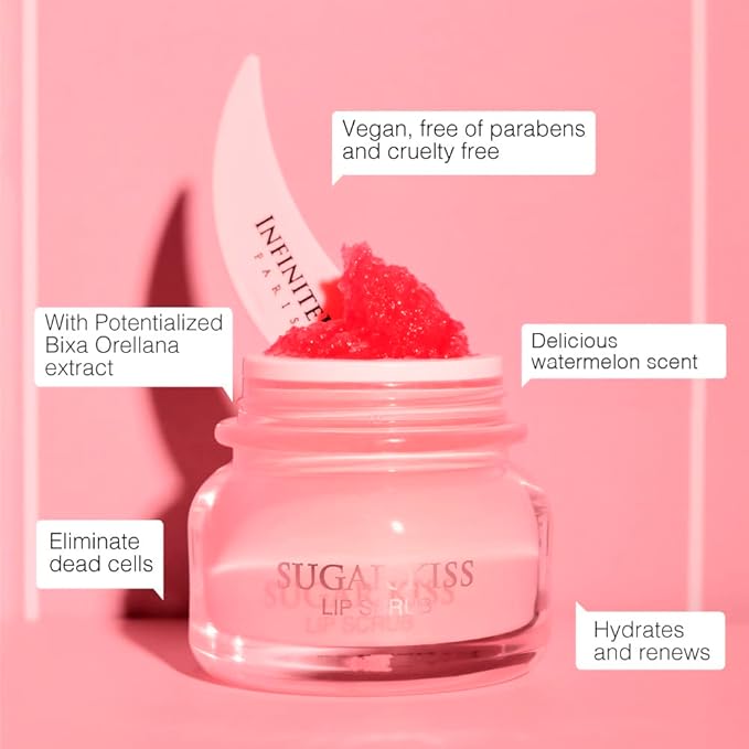 Infinitek Paris Sugar Kiss Watermelon Flavored Lip Scrub 2.4 oz / 68 g - Hydrating Lip Balm, Scrubber Exfoliator, Lip Mask, Lip Repair Treatment & Lightening Exfoliator for Dark Lips-GlimoraGlow