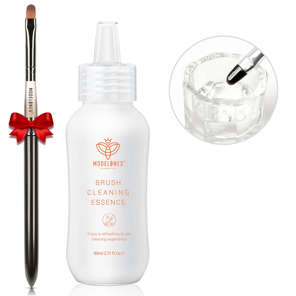 Modelones Nail Art Brush Cleaner & Restorer for Nail Polish/Extension Gel/Solid Builder Gel/Dip Powder/Acrylic Manicure Kits DIY Salon at Home - 80ml, W/Pro Brush-GlimoraGlow