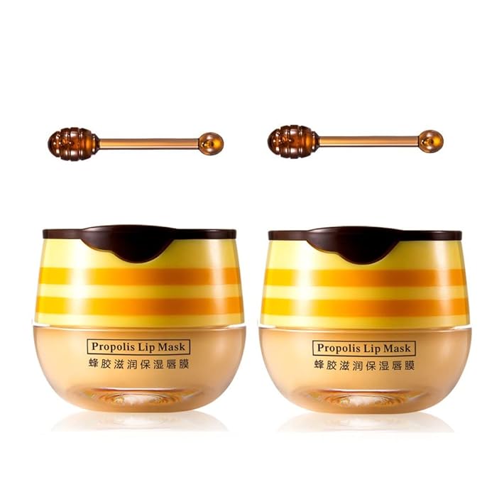 2 Pcs Lip Balm Honey Pot, Honey Moisturizing Lip Mask Reduces Lip Lines and Exfoliator, Prevention Dry & Cracked Lip.-GlimoraGlow