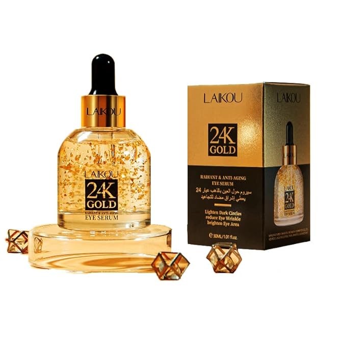 AKARY 24K Gold Eye Serum, Under-eye Firming Serum for Reduces Puffy Eyes, Dark Circles, Fine Lines, Under Eye Bags, Tightening, Hydrating Face Serum, Treatment for Skin Care with Nicotinamide and Vitamin E-GlimoraGlow