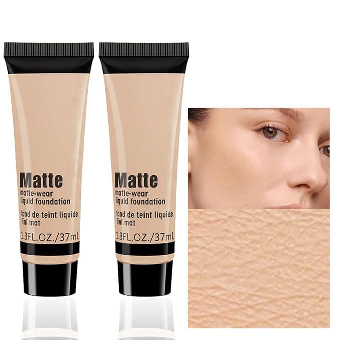 2 Pack Liquid Foundation Cream for Face Makeup,Durable Full Coverage Matte Concealer Make Up,Oil Control & Waterproof Base Primer -1+1 Fl.Oz (BEIGE 3#)-GlimoraGlow