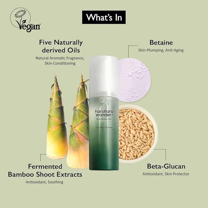 haruharu Wonder Black Bamboo Mist, 2.7 fl.oz. Hydrating and Firming Skin, Black Rice, Panax Ginseng for Clean and Smooth Skin Surface, Korean Skincare, Vegan, Cruelty Free-GlimoraGlow