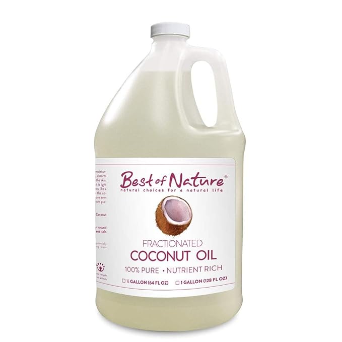 Best of Nature 100% Pure Fractionated Coconut Oil - Liquid MCT Massage & Body Oil, Unscented Moisturizer for Hair, Skin, Face, Aromatherapy Carrier for Essential Oils, Half Gallon (64 fl oz)-GlimoraGlow