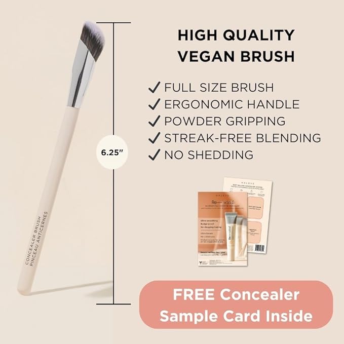 HALEYS Concealer Brush VEGAN+CRUELTY-FREE, Sustainable Wood, Vegan Bristles for Airbrushed Finish, For Creams,Liquids, Powder, Streak-free, Perfect Blending, Buffs, Smooths with Control, Special shape-GlimoraGlow