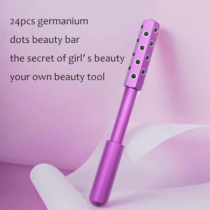 24-Stone Facial Roller - Cooling Face & Neck Massager Tool for Skin Rejuvenation | 360° Contouring with Germanium Stones & Aircraft Aluminum | Portable 7.6" Beauty Roller - Purple-GlimoraGlow