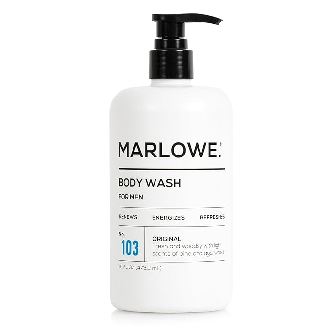 MARLOWE. No. 103 Body Wash 16 oz Pump, Original, Energizing & Refreshing Shower Gel with Willow Bark & Green Tea Extracts, Cleanses, Moisturizes, Smooths & Nourishes, Fresh Pine & Agarwood Scent-GlimoraGlow
