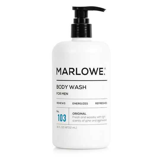 MARLOWE. No. 103 Body Wash 16 oz Pump, Original, Energizing & Refreshing Shower Gel with Willow Bark & Green Tea Extracts, Cleanses, Moisturizes, Smooths & Nourishes, Fresh Pine & Agarwood Scent-GlimoraGlow