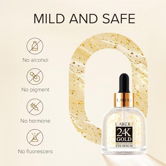 AKARY 24K Gold Eye Serum, Under-eye Firming Serum for Reduces Puffy Eyes, Dark Circles, Fine Lines, Under Eye Bags, Tightening, Hydrating Face Serum, Treatment for Skin Care with Nicotinamide and Vitamin E-GlimoraGlow