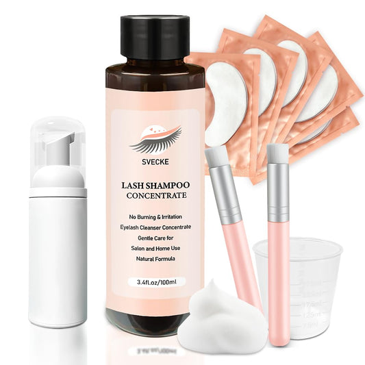 Lash Concentrate Shampoo 100ml for Lash Extension, Lash Shampoo Kit for Eyelash Cleansing, Oil-Free Eyelash Extension Cleanser Concentrate, Lash Cleaning Kit with Brush Bottle-GlimoraGlow