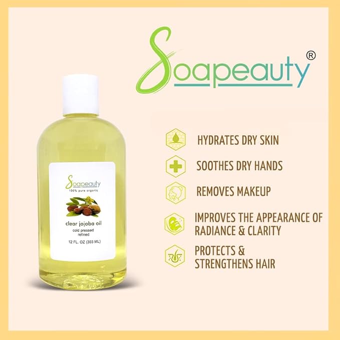Soapeauty Clear Jojoba Oil | 100% Pure & Natural | Refined, Cold Pressed, Hexane Free | Moisturizing Oil for Skin, Face, Hair & Nails | 64 fl oz-GlimoraGlow