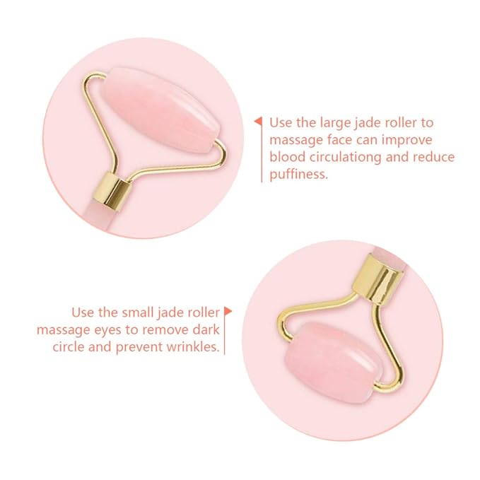 Jade Roller,Rose Quartz Roller for Face,Jade Skincare Tool,Jade Facial Roller,Eye Roller Anti Aging Jade Massager Roller Slimming Healing Chakra Tool A-Rose Quartz (Golden)-GlimoraGlow