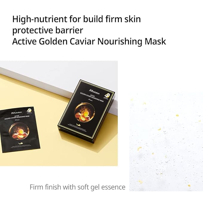 JMsolution Active Golden Caviar Nourishing Mask - Korean Skincare Facial Mask-Cavior extracted - collagen essense- 10 sheets for all skin type-GlimoraGlow