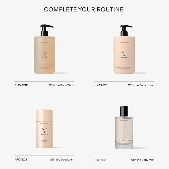 Salt & Stone Body Lotion for Women & Men | Hydrates, Nourishes & Softens Skin | Restores Dry Skin | Fast-Absorbing | Cruelty-Free & Vegan (Saffron & Cedar - 15.2 fl oz)-GlimoraGlow