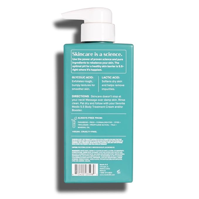 Medix 5.5 Exfoliating AHA Glycolic Acid Face & Body Scrub Cleanser + Collagen Moisturizing Body Cream Lotion Skin Care 2PC Set | Alpha Hydroxy Acid & Lactic Acid Foaming Body Wash & Face Wash, 2-PC-GlimoraGlow