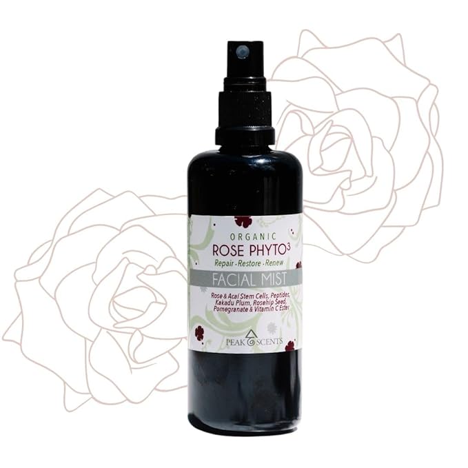 Organic & Vegan Rose Phyto³ Water Facial Spray - Moisturizing Face Mist & Setting Spray, Soothing, Hydrating Mist Rose Water For Face - Great for Facial Massaging (4 oz)-GlimoraGlow