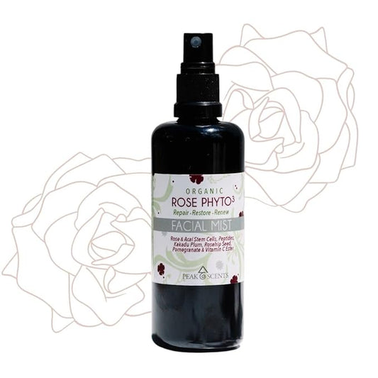 Organic & Vegan Rose Phyto³ Water Facial Spray - Moisturizing Face Mist & Setting Spray, Soothing, Hydrating Mist Rose Water For Face - Great for Facial Massaging (4 oz)-GlimoraGlow