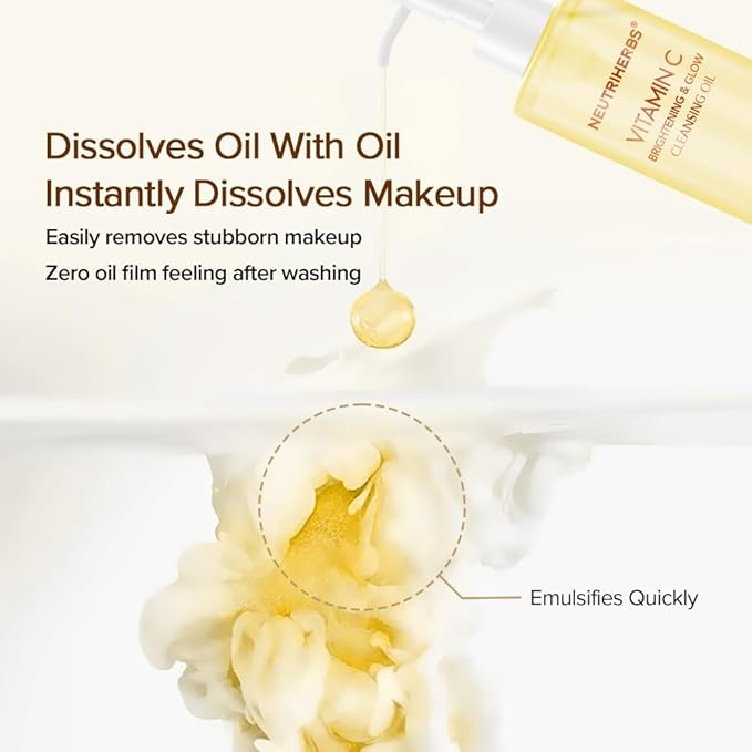 Neutriherbs Makeup Remover Oil Cleanser, Vitamin C Cleansing Oil for Long Last and Waterproof Makeup, Sunscreen, Fit All Skin Type - 3.71 Fl.Oz-GlimoraGlow