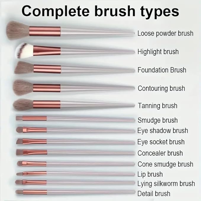 Foundation Makeup Brush Set Kit | 13 Pcs Premium Synthetic Kabuki Eye Shadows Make Up Brushes + 1 Sponge + 1 Brush Bag for Travel and Home Use (PINK)-GlimoraGlow