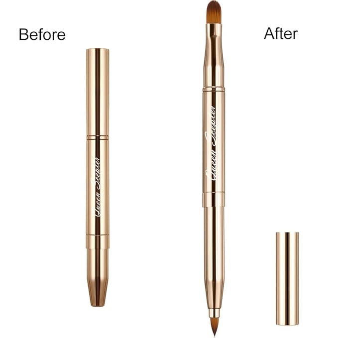 Retractable Eyebrow Eyelash Lip Brush Makeup Brush Double-Sided Soft With Cap Concealer Eyeliner For Travel Cosmetic Brushes, gold color-GlimoraGlow