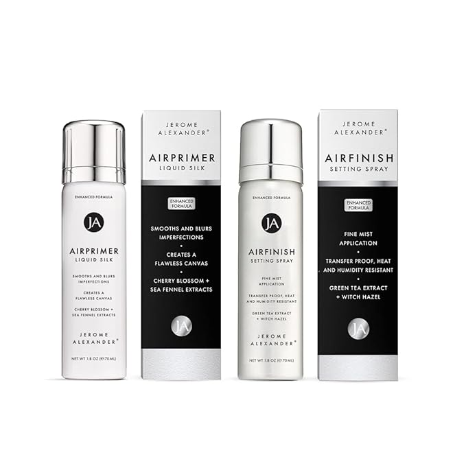 Jerome Alexander MagicMinerals Air Primer & Setting Spray Bundle – LiquidSilk Air Primer and AirFinish Setting Spray – Pore-Minimizing, Skin-Smoothing Formula for Long-Lasting, Flawless Matte Finish-GlimoraGlow