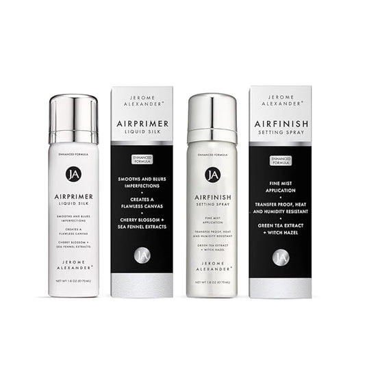 Jerome Alexander MagicMinerals Air Primer & Setting Spray Bundle – LiquidSilk Air Primer and AirFinish Setting Spray – Pore-Minimizing, Skin-Smoothing Formula for Long-Lasting, Flawless Matte Finish-GlimoraGlow