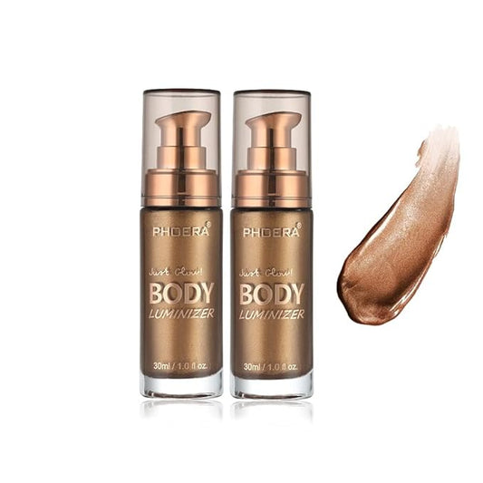 2 Pack Body Luminizer, High Gloss Waterproof Body Luminizer Glitter Face Shimmer Moisturizer Lotion Tan Cream Foundation Makeup Bronzer(103 Glistering Bronze)-GlimoraGlow