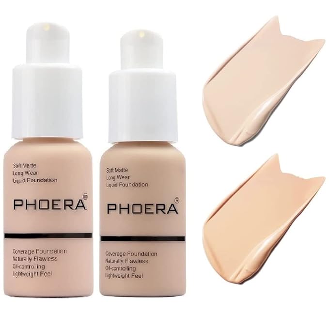 2 Pack PHOERA Foundation, Flawless Soft Matte Liquid Foundation Makeup for Women..PHOERA Foundation101# Porcelain and 102# Nude-GlimoraGlow
