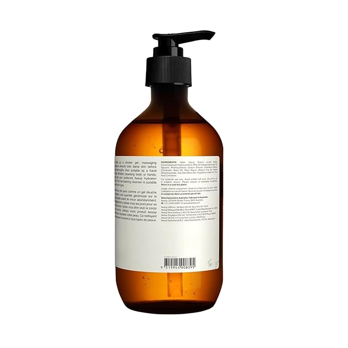Aesop Coriander Seed Body Cleanser | Refreshing & Invigorating | Spicy, Woody, Warm | 16.9 oz / 500mL + Eleos Nourishing Body Cleanser Sample-GlimoraGlow