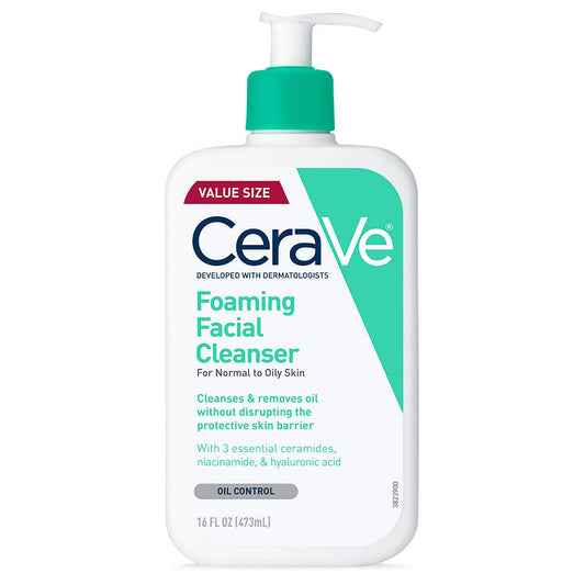 CeraVe Foaming Facial Cleanser, Daily Face Wash for Oily Skin, Hyaluronic Acid + Ceramides + Niacinamide, Fragrance Free & Paraben Free, Non-Drying Oil Control Face Wash, 16 Fluid Ounces-GlimoraGlow