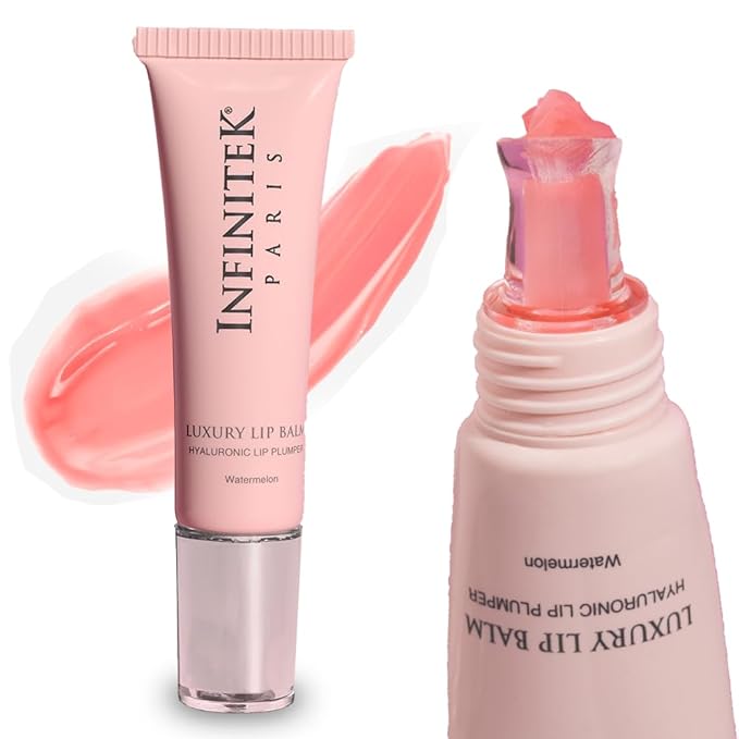 Infinitek Paris Luxury Lip Balm with Hyaluronic Acid - Hydrating Lip Gloss Plumper, Volumizing Tinted Lip Balm Makeup, Plumping Lip Gloss to Nourish & Repair Damaged Lips, 0.33 oz / 9.35 g-GlimoraGlow
