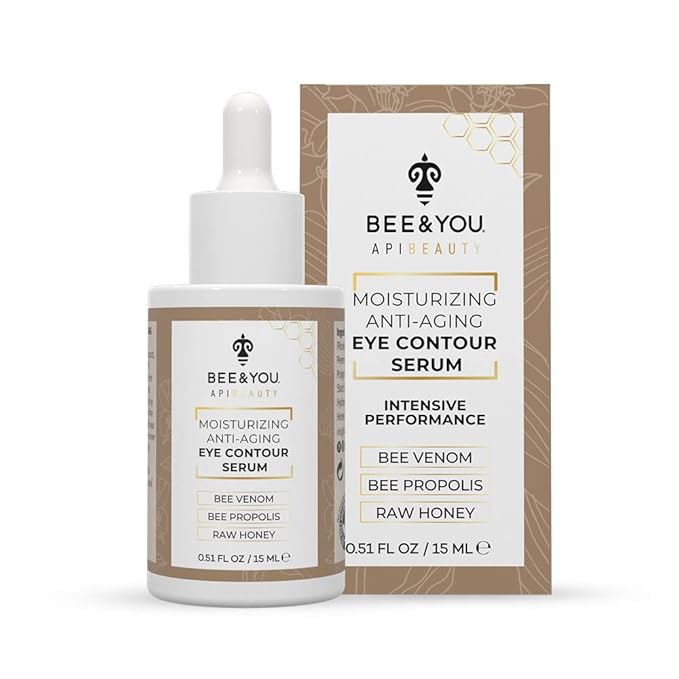 BEE and YOU Eye Cream, Anti Aging, Anti Wrinkle Serum 100% Natural with Bee Venom, Propolis Extract, Raw Honey, Hyaluronic Acid, For Dark Circles Under Eye Treatment and Puffiness, Skin Care, 15ml-GlimoraGlow