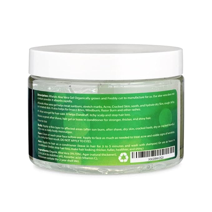 100% Pure & Organic Aloe Vera Gel, Clinically tested & Dermatologist approved, Hydrates & Heals Dry & Damaged Skin & Hair- 12 Oz-GlimoraGlow