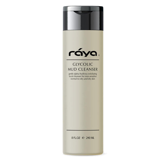 Raya Glycolic Mud Facial Cleanser with AHA 8 oz (G-103) | Exfoliating pH Balanced Facial Cleansing Fluid for Non Sensitive, Dry and Combination Skin | Made with Alpha Hydroxy Acid and Volcanic Mud-GlimoraGlow