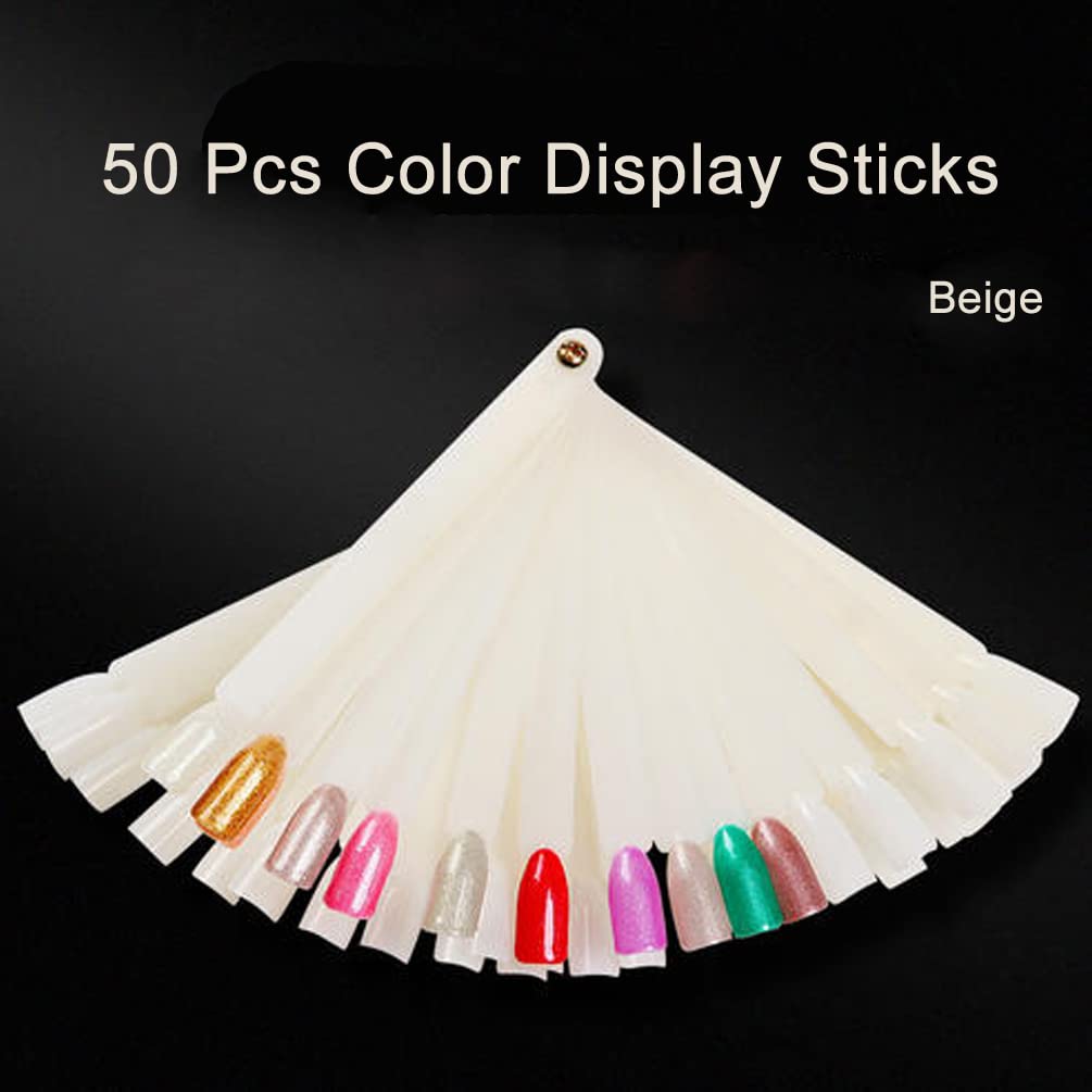 JASSINS 50 Pcs Nail Swatch Sticks with Ring, Fan-shaped Nail Art Polish Practice Display Tips Nail Sample Sticks, Nail Practice Color Display Polish Board-GlimoraGlow