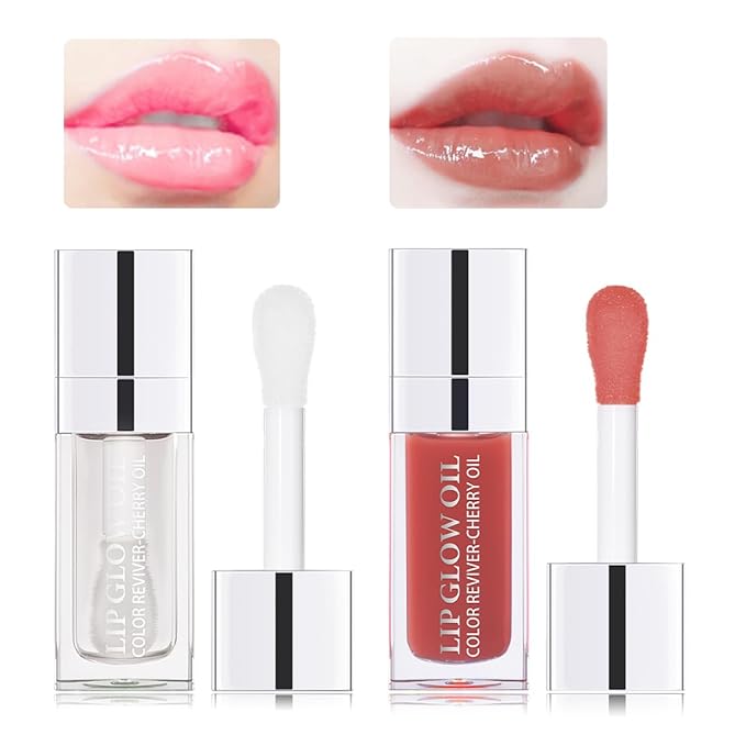 Hydrating Lip Glow Oil Moisturizing Plumping Lip Tint Lip Gloss Transparent Lip Balm Long Lasting Nourishing Repairing Lightening Lip Lines (000#+012#)-GlimoraGlow