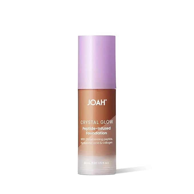 JOAH Peptide Infused Foundation, 2-1 Korean Face Makeup with Blurring Face Primer, Luminizer, Hydration & Skin Defense for a Lightweight Finish, Buildable Medium Coverage, 1.01 Oz, Deep Warm-GlimoraGlow