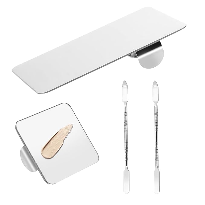 2 Pcs Stainless Steel Makeup Palette Makeup Spatula Palette with Foundation Spatula Professional Cosmetic Palette for Mixing Foundation Eye Shadow Nail DIY Art-GlimoraGlow