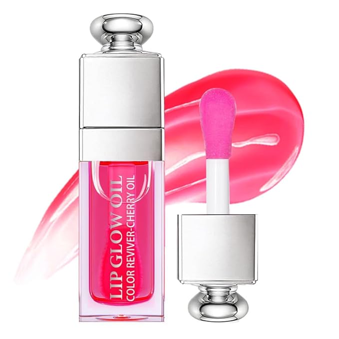 Hydrating Lip Glow Oil, Lip Oil Gloss Transparent Toot Tinted Nourishing Long Lasting Repairing Lightening Lip Lines (CHERRY) 0.2 OZ-GlimoraGlow