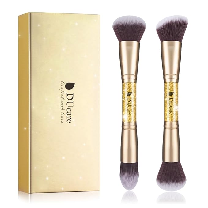 DUcare Makeup Brushes Duo End Foundation Powder Buffer and Contour Brush Synthetic Cosmetic Tools 2Pcs-GlimoraGlow
