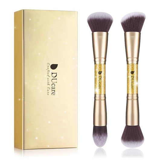 DUcare Makeup Brushes Duo End Foundation Powder Buffer and Contour Brush Synthetic Cosmetic Tools 2Pcs-GlimoraGlow