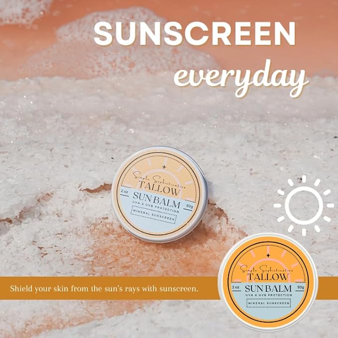 Tallow Sun Balm, tinted - with grassfed tallow, castor oil, zinc oxide | Mineral Sunscreen | Natural, Clean, Organic | Reef Safe, Ocean Friendly | Spf 30 - suitable for sensitive skin (2 oz) (Fair)-GlimoraGlow