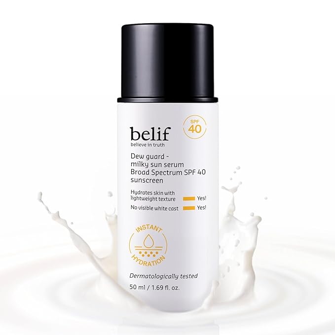 belif Milky Niacinamide Sunscreen SPF 40 – Lightweight & Invisible Sun Serum for Face with 7 Types of Hyaluronic Acid | No White Cast, Non-Comedogenic, Hydrating, Makeup-Gripping Primer (1.69 fl.oz)-GlimoraGlow