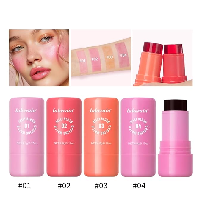 Jelly Cooling Blush Stick, Milk Water Tint, Clear Glossy Long Lasting Sheer Lip & Cheek Stain, Waterproof Light Non-Sticky Buildable Watercolor Finish-Vegan, Cruelty Free (#4 berry, 0.17oz)-GlimoraGlow